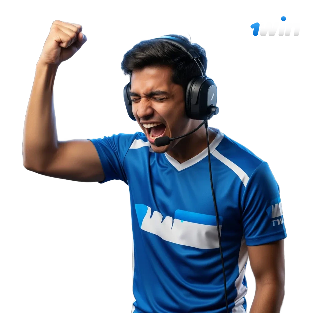 1win esports betting promo in India with mobile app, Dota 2, CS2, Valorant logos, and 500% bonus up to ₹75,000.