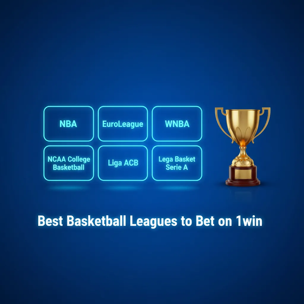 Infographic of top basketball leagues to bet on 1win: NBA, EuroLeague, NCAA, FIBA, NBL, ACB/EuroCup, PBA/FIBA Asia Cup.