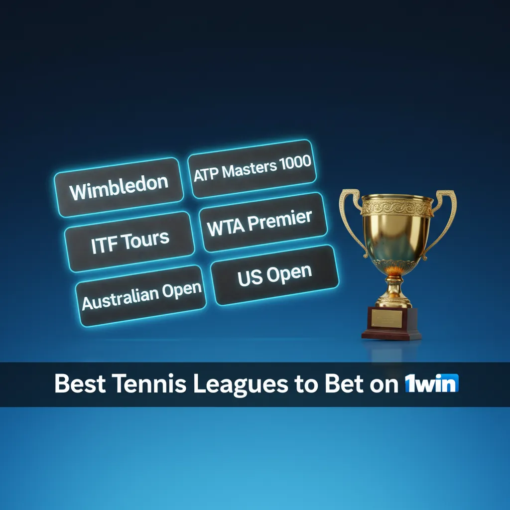 Top tennis tournaments to bet on at 1win: Australian Open, Roland-Garros, Wimbledon, US Open, ATP/WTA 1000, Davis Cup.