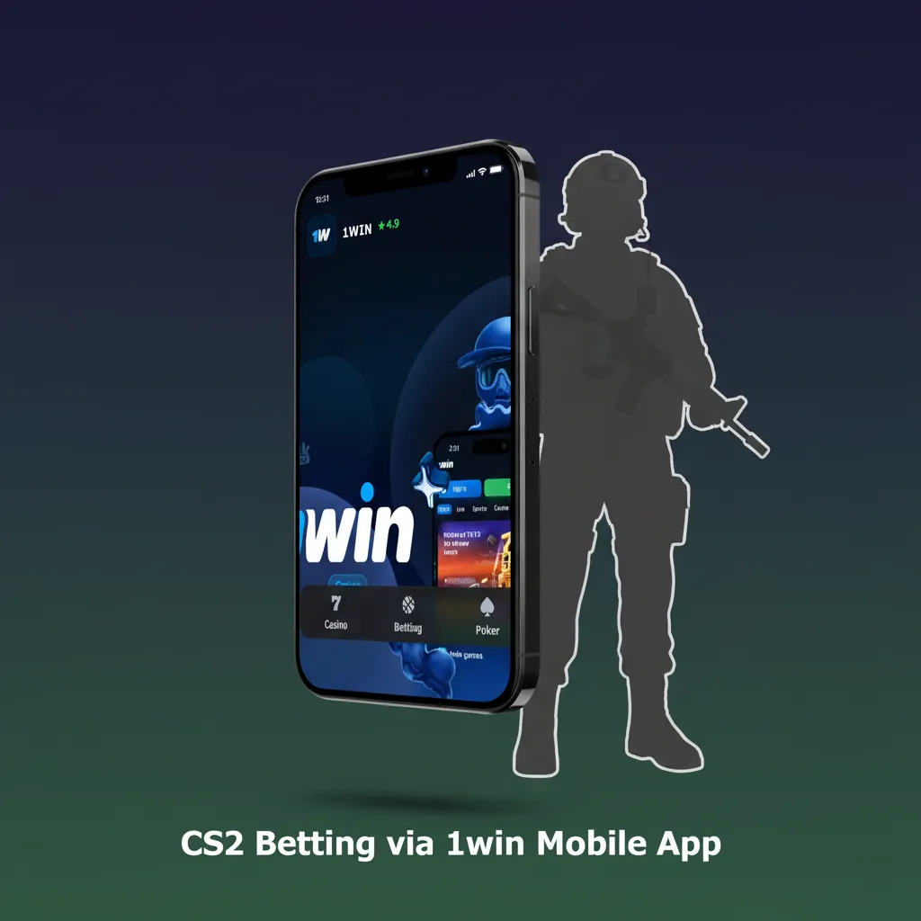 Phone showing 1win app with CS2 live odds, map filters, and one-hand betslip; Android/iOS download options.