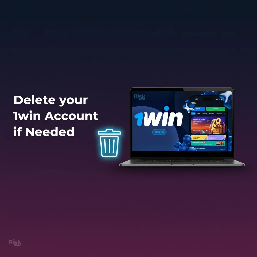 Phone screen showing 1win account settings to close account or self-exclude, with email confirmation icon