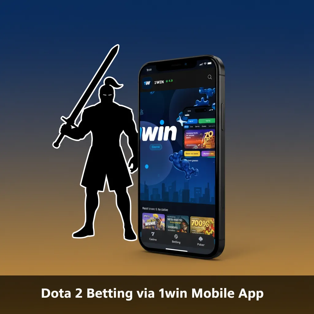 Smartphone showing 1win app with Dota 2 esports betting, live odds, match tracker, and Cash Out options.