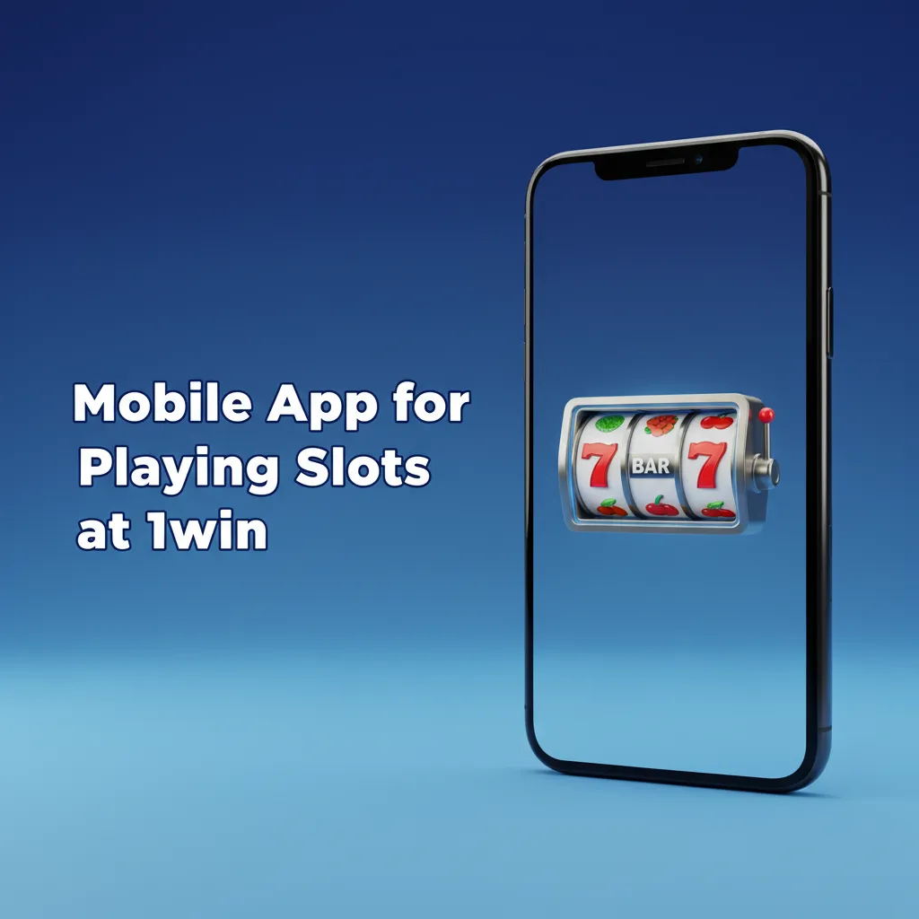 Smartphone displaying 1win mobile slots app with spinning reels, Android and iOS download badges, intuitive navigation.