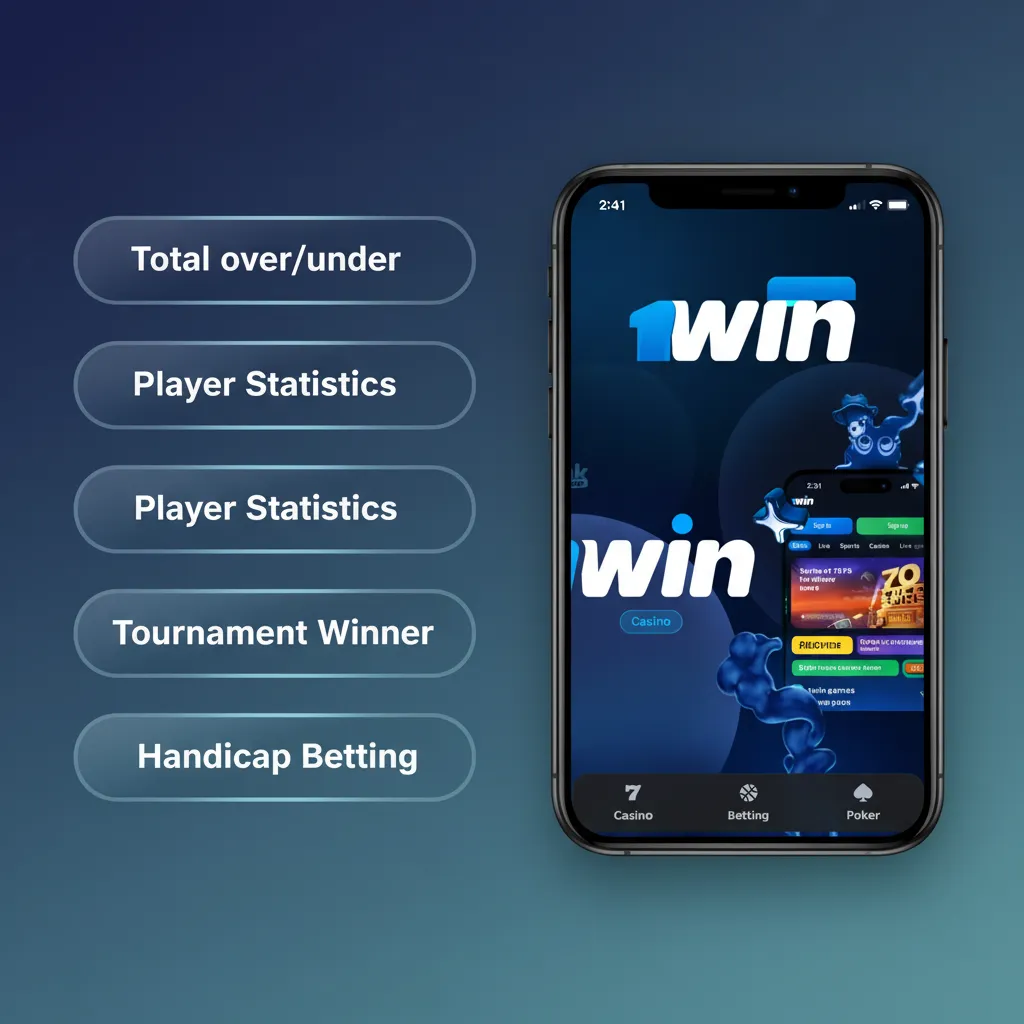 Infographic of bet types on 1win app: single, accumulator, system, handicap, and over/under for mobile betting.