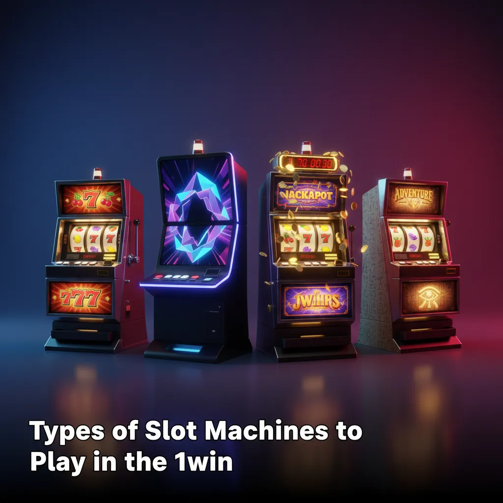 Graphic of 1win slot types: classic 3-reel, video 5-reel, Megaways, cluster pays, Hold & Win, jackpots, 243/1024 ways
