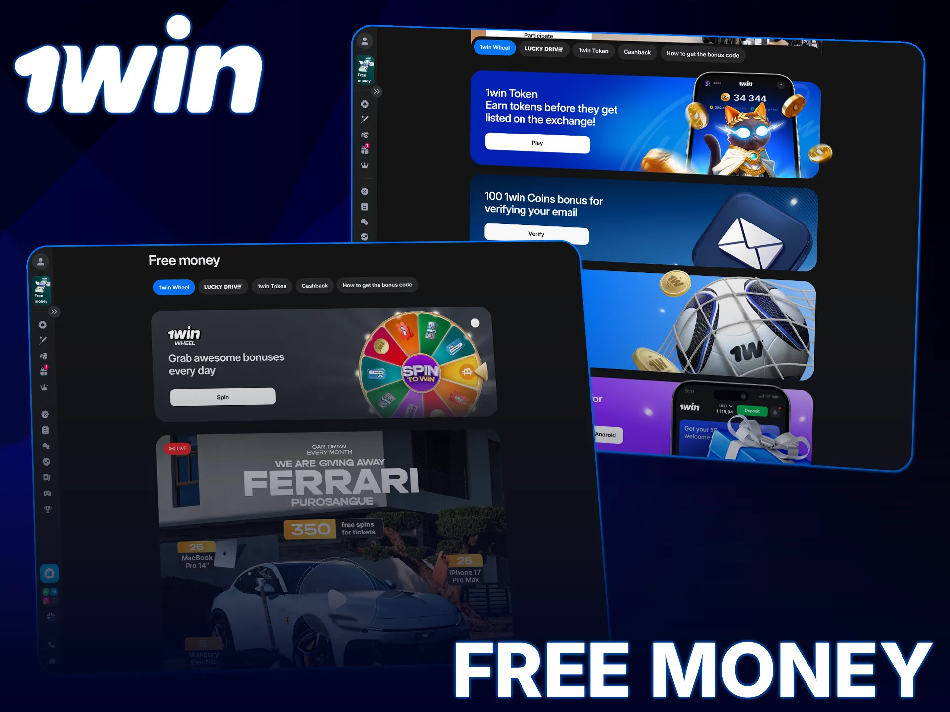 Get free money at 1win to boost your initial betting balance.