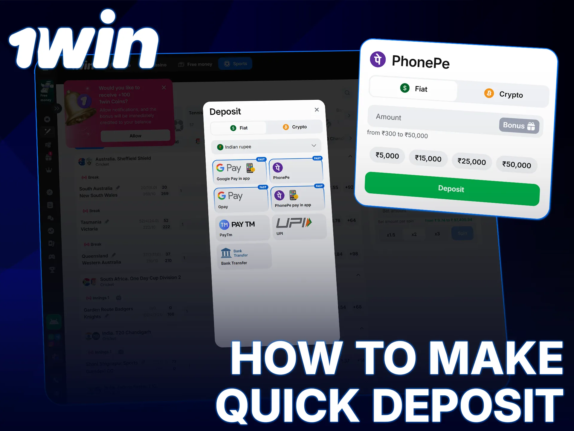 Learn how to make a quick cricket deposit at 1win.