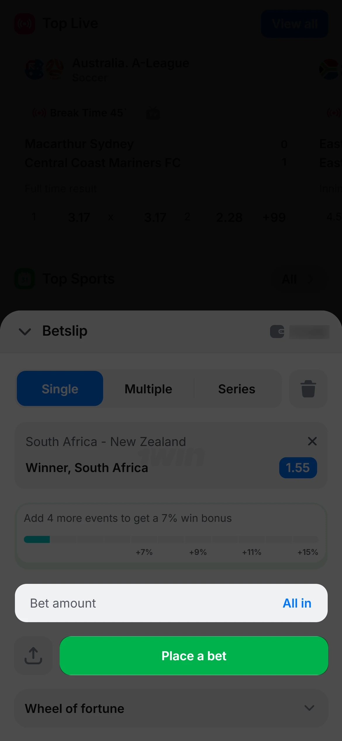Confirm your bet and wait for the 1win match results.