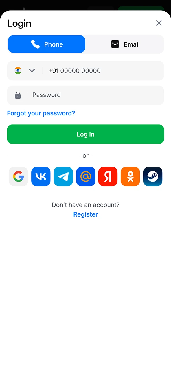 Log in to your 1win account to access the betting features.