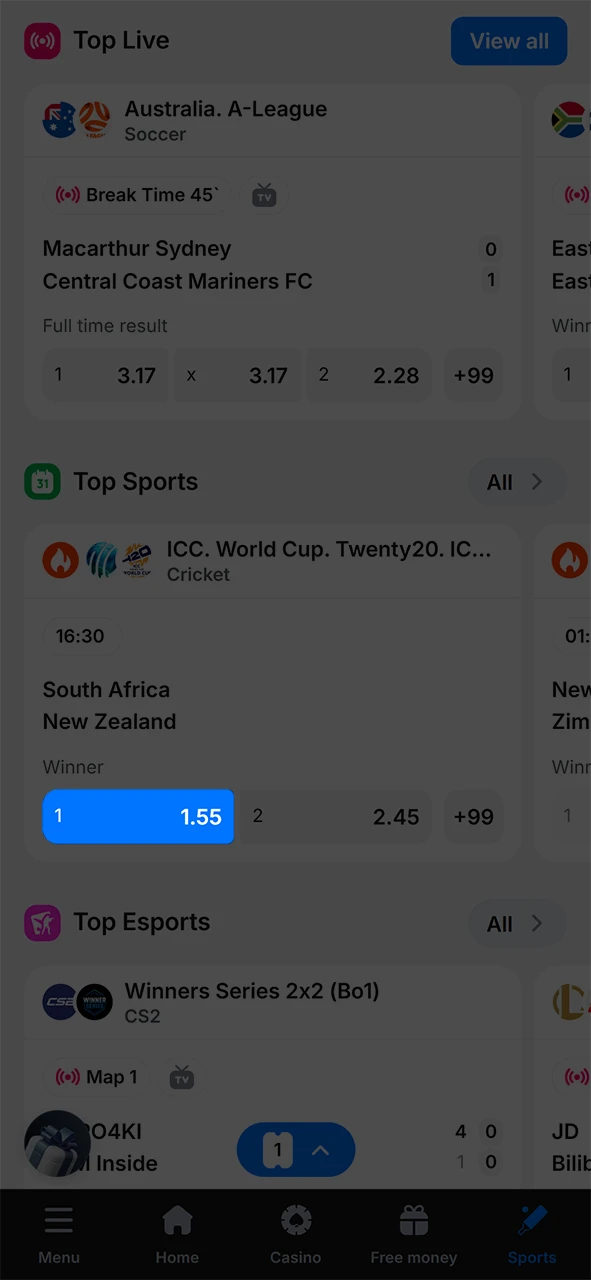 Select a bet market with the best odds at 1win.