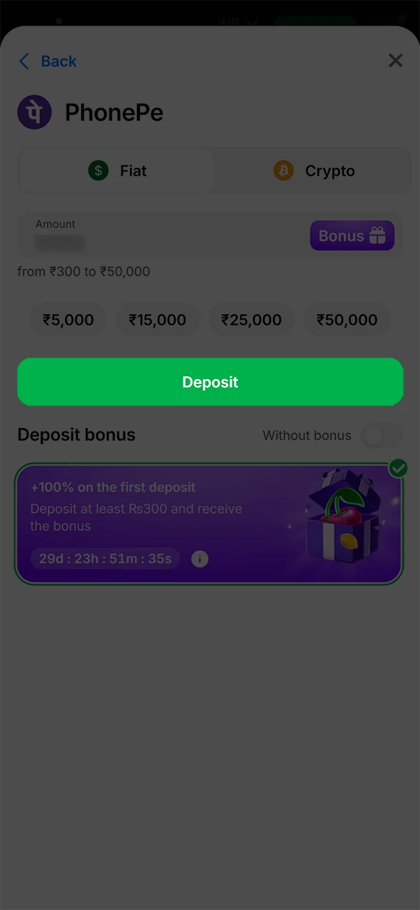Confirm the deposit transaction to start playing at 1win India.