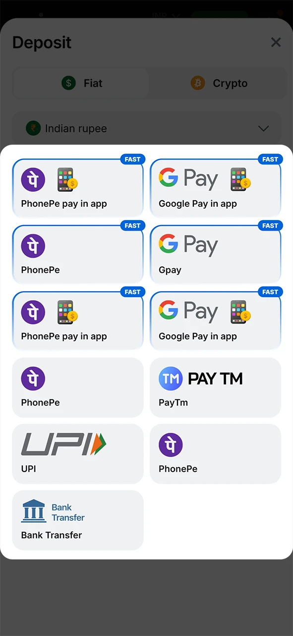 Select a deposit payment method that suits you at 1win.