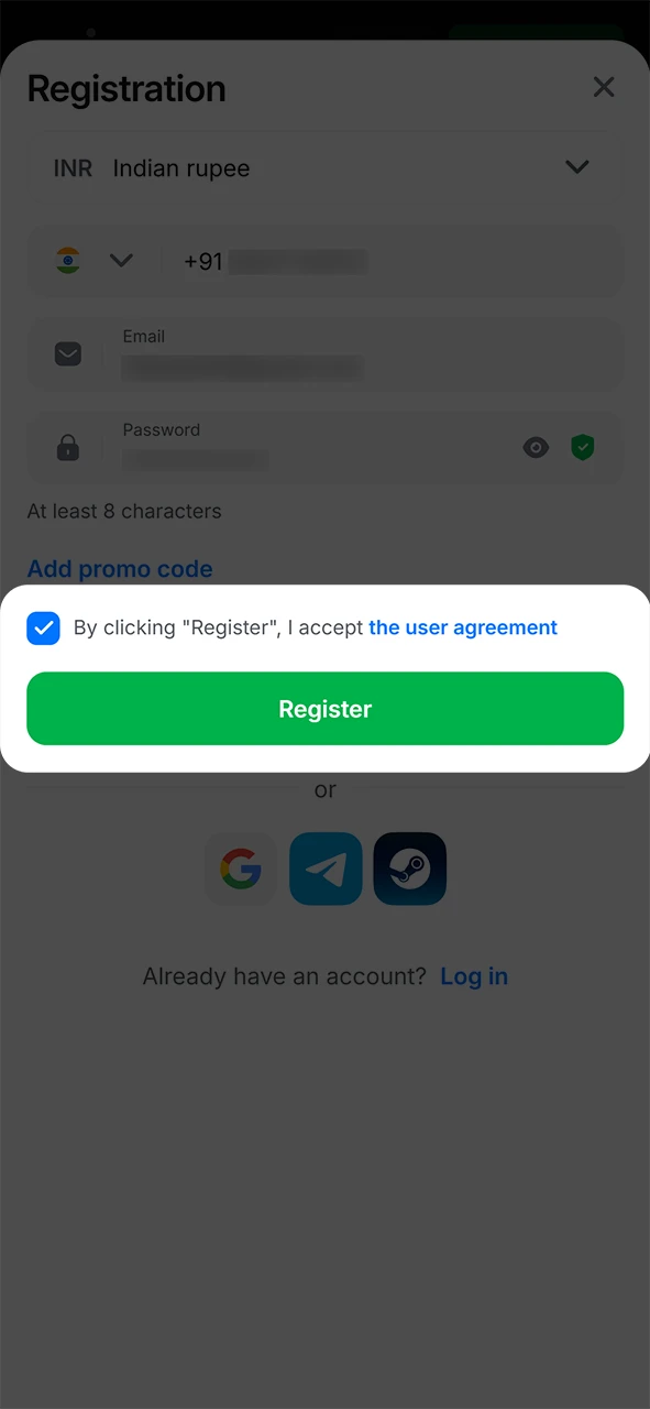 Confirm your registration and start playing your favorite 1win games.