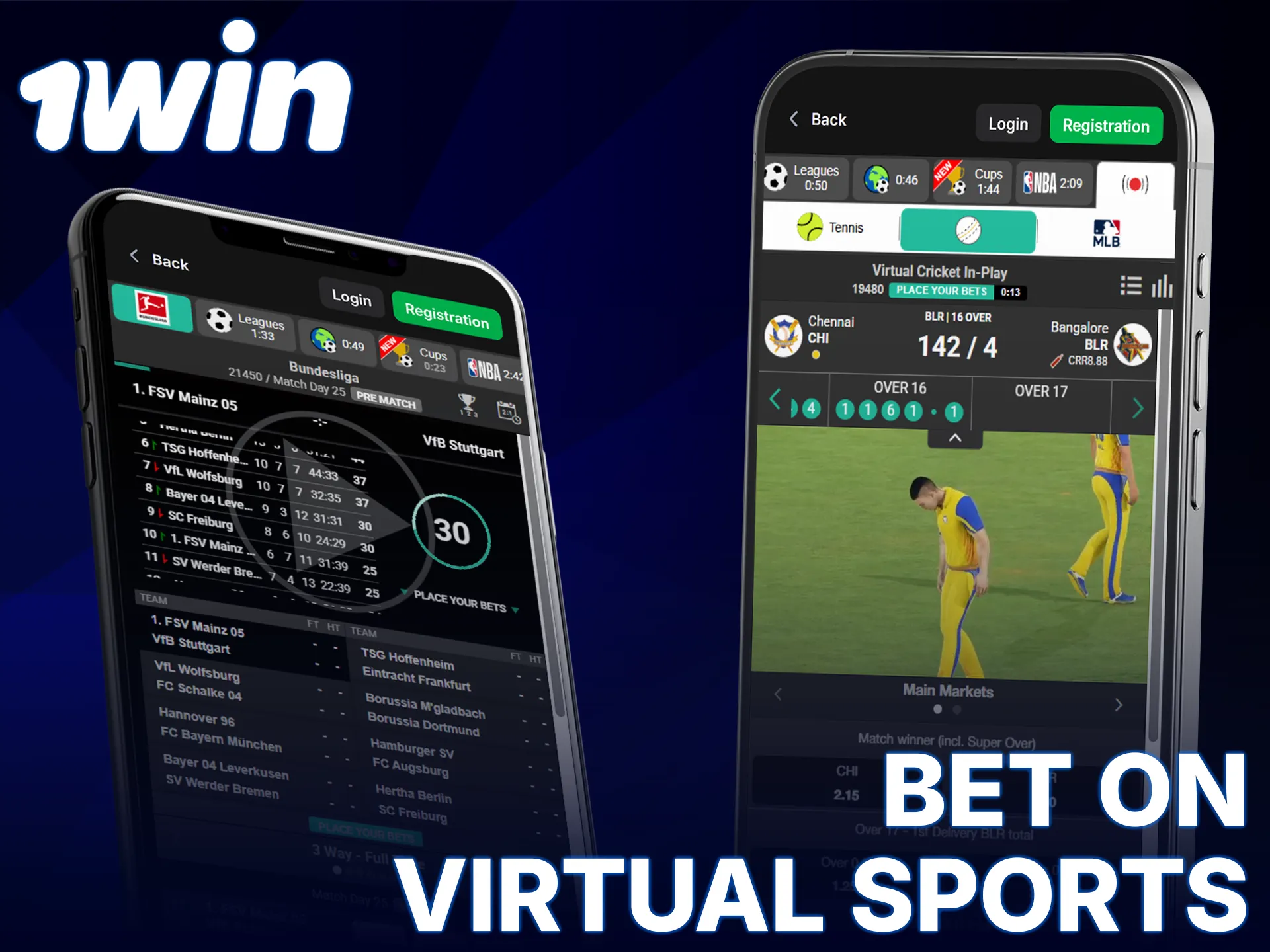 Bet on virtual sports easily with the 1win iOS App.