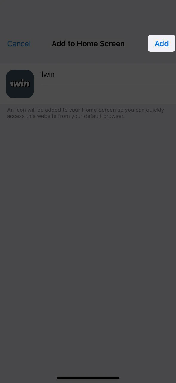 Add the 1win iOS App shortcut to your mobile home screen.