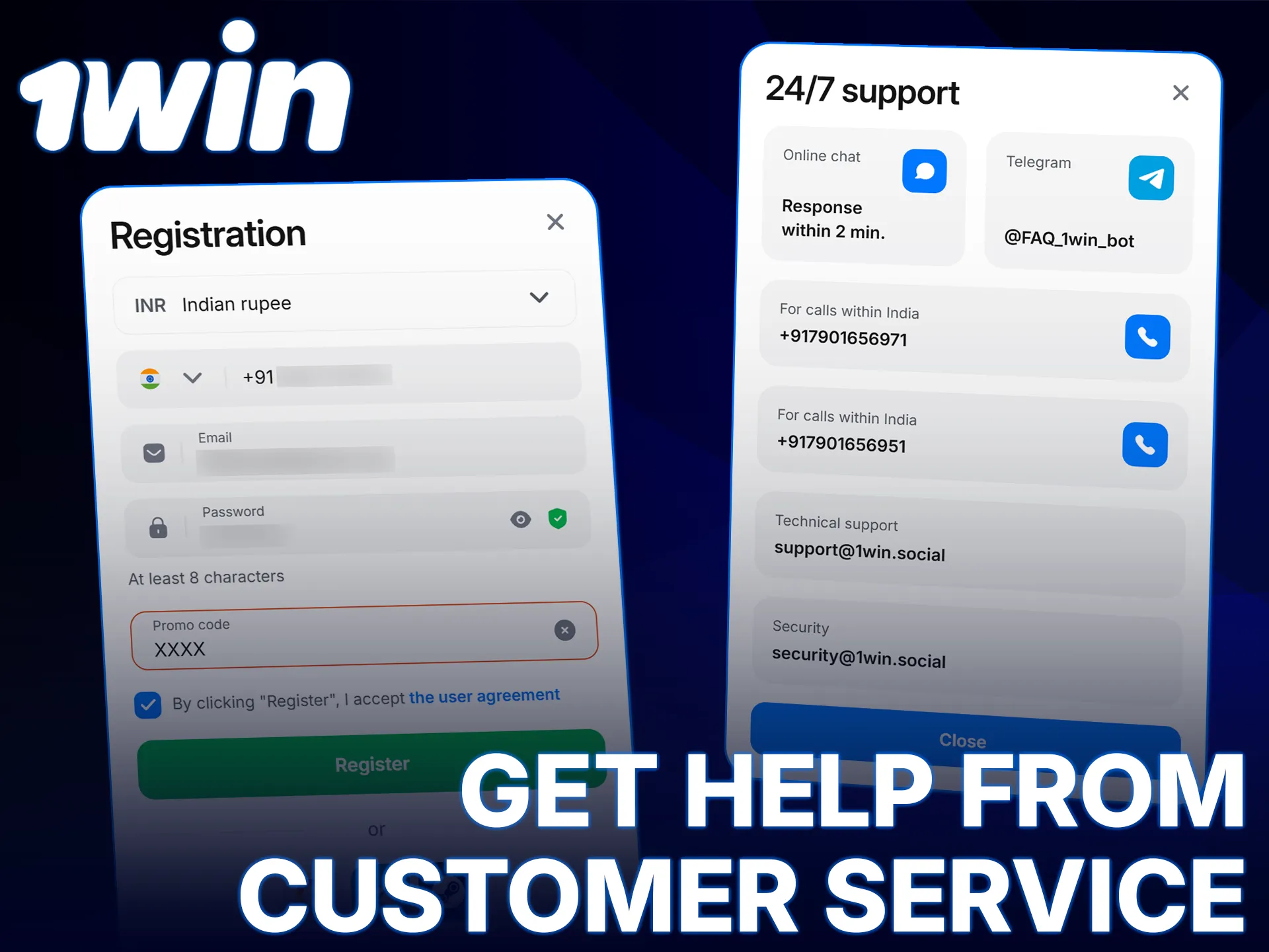 Contact the 1win promo code customer service for instant help.