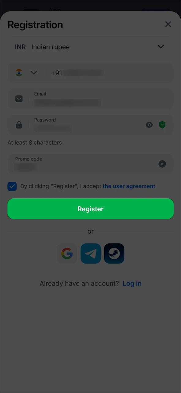 Complete registration at 1win to finalize your new account setup.