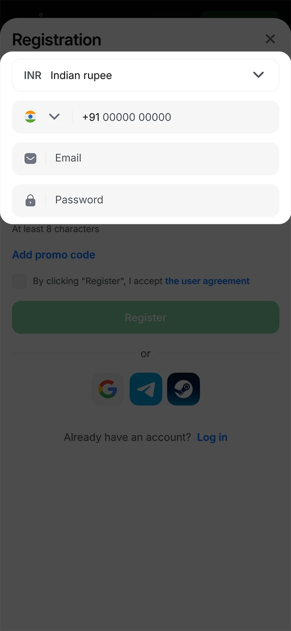Fill out the 1win registration form to apply your bonus code.