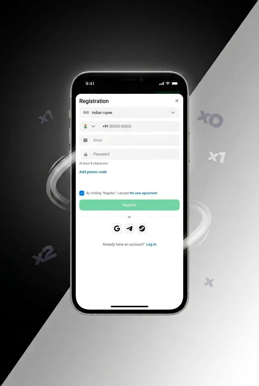 Screenshot showing step 1 of 1win account registration displayed on a smartphone for playing Lucky Jet