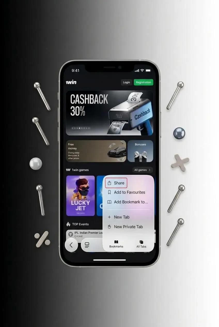 1win Plinko app screenshot on iPhone showing iOS access step for mobile casino gameplay