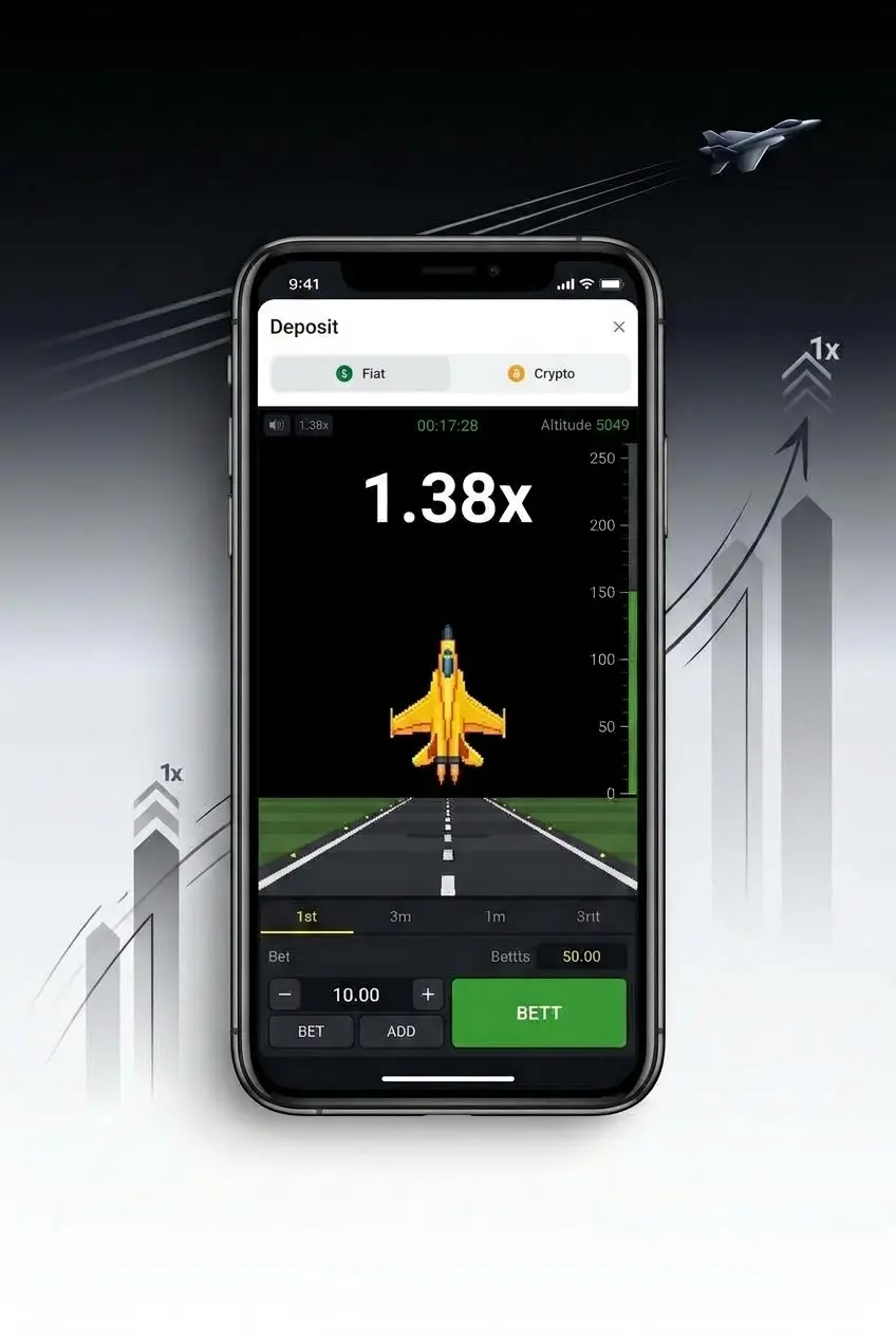 Step-by-step guide to playing JetX at 1win, showing bet placement and cash-out during flight